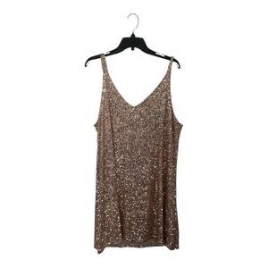 Women’s Gold Sleevless V-Neck Sequin Shift Dress Size XL
